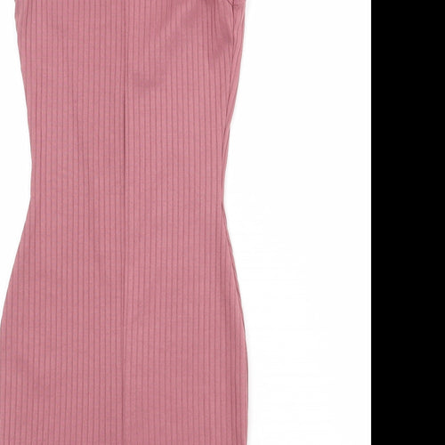 PRETTYLITTLETHING Womens Pink Polyester Bodycon Size 6 V-Neck Pullover
