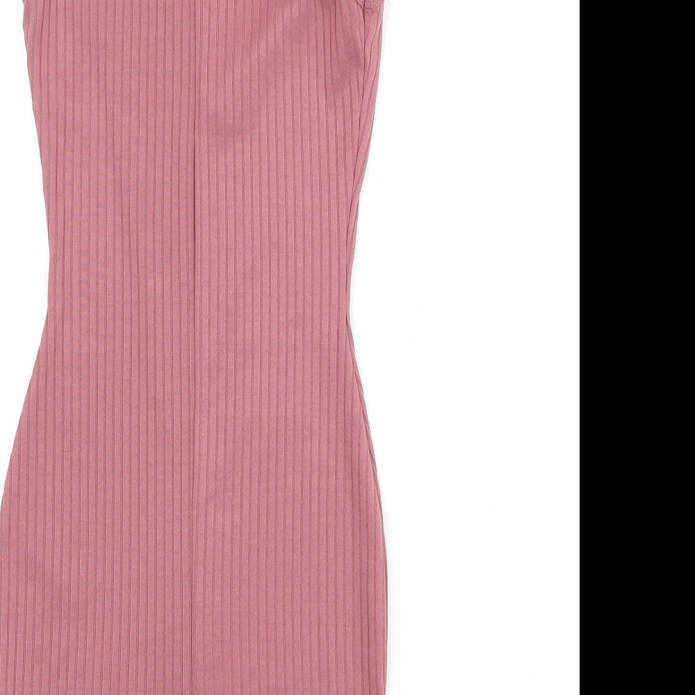 PRETTYLITTLETHING Womens Pink Polyester Bodycon Size 6 V-Neck Pullover