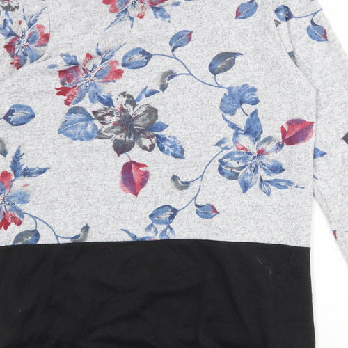 Tenki Womens Grey Floral Polyester Basic T-Shirt Size M Round Neck