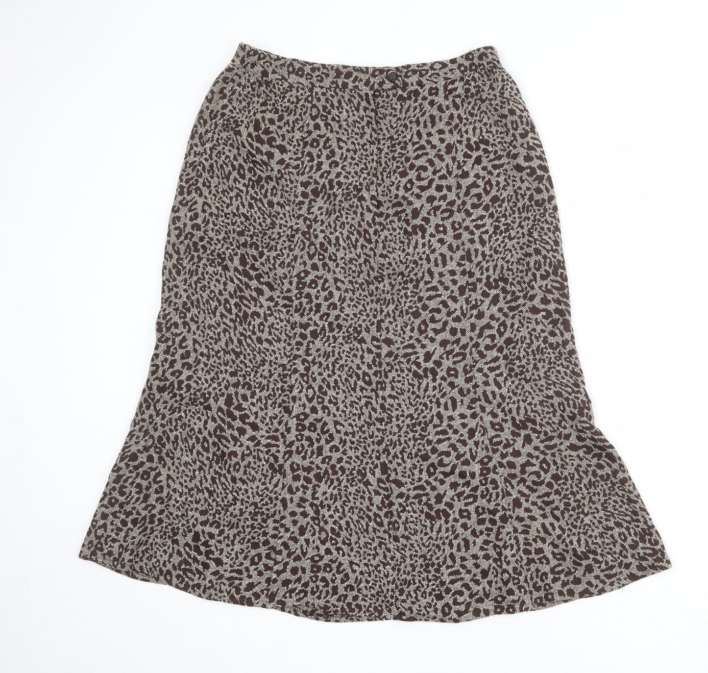 Oscar B Womens Brown Animal Print Polyester A-Line Skirt Size 14 Zip - Leopard pattern