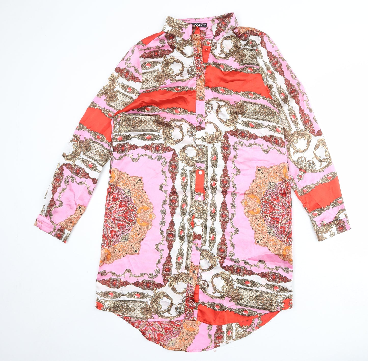 Quiz Womens Multicoloured Geometric Polyester Shirt Dress Size 10 Collared Button