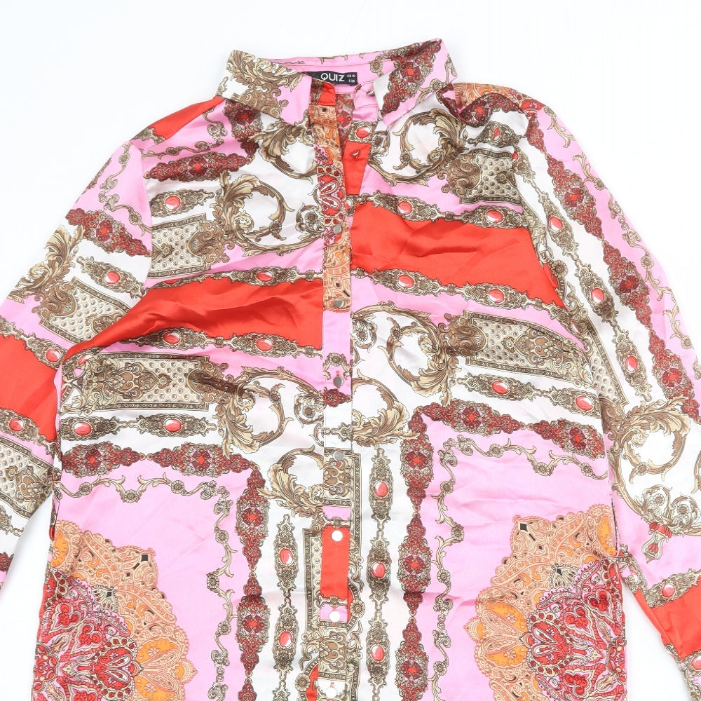 Quiz Womens Multicoloured Geometric Polyester Shirt Dress Size 10 Collared Button
