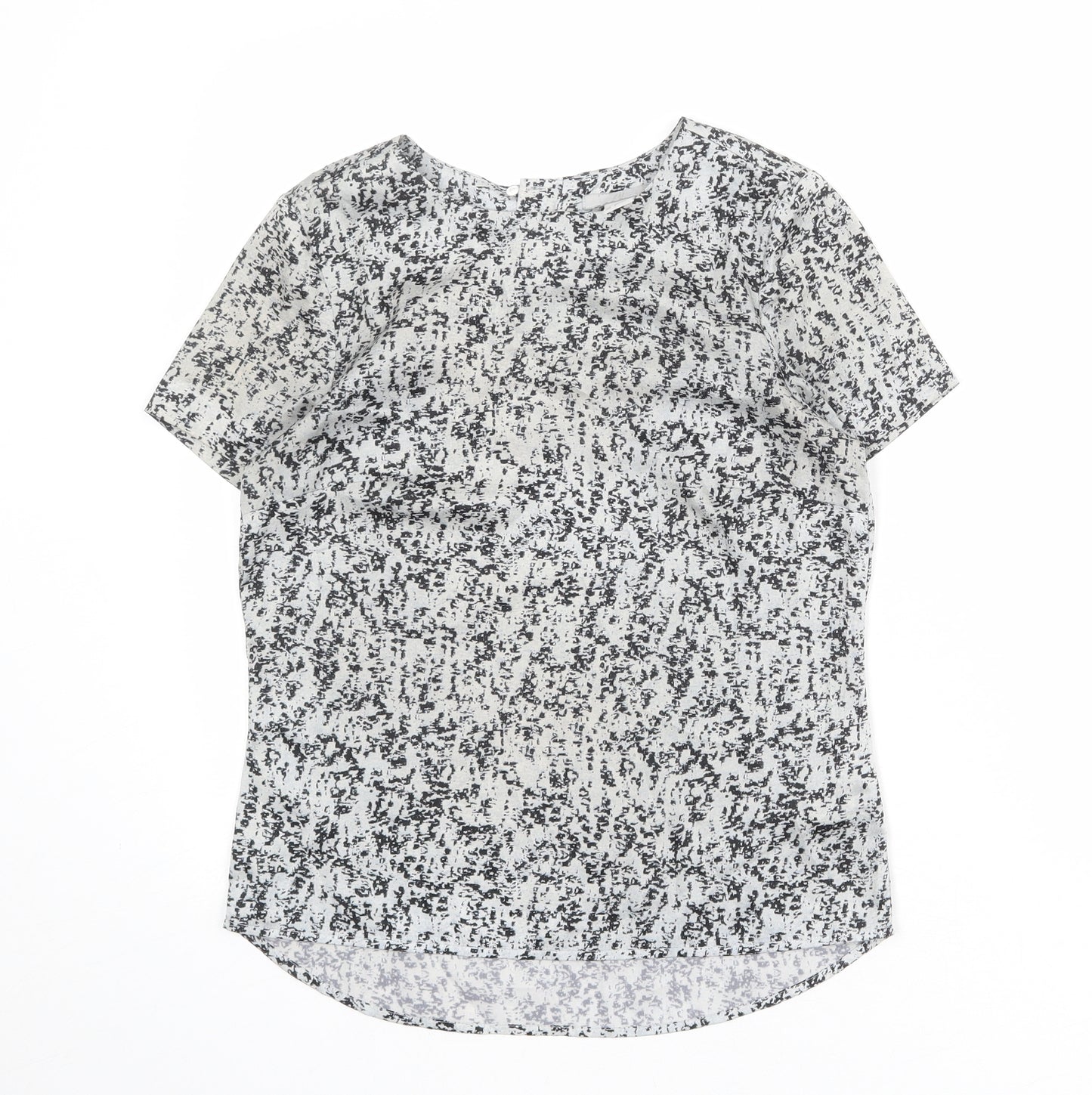 H&M Womens Grey Geometric Polyester Basic T-Shirt Size 8 Round Neck
