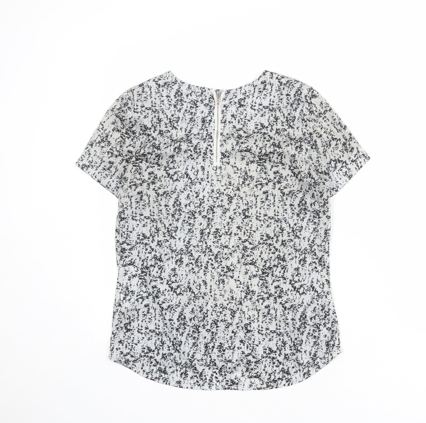 H&M Womens Grey Geometric Polyester Basic T-Shirt Size 8 Round Neck