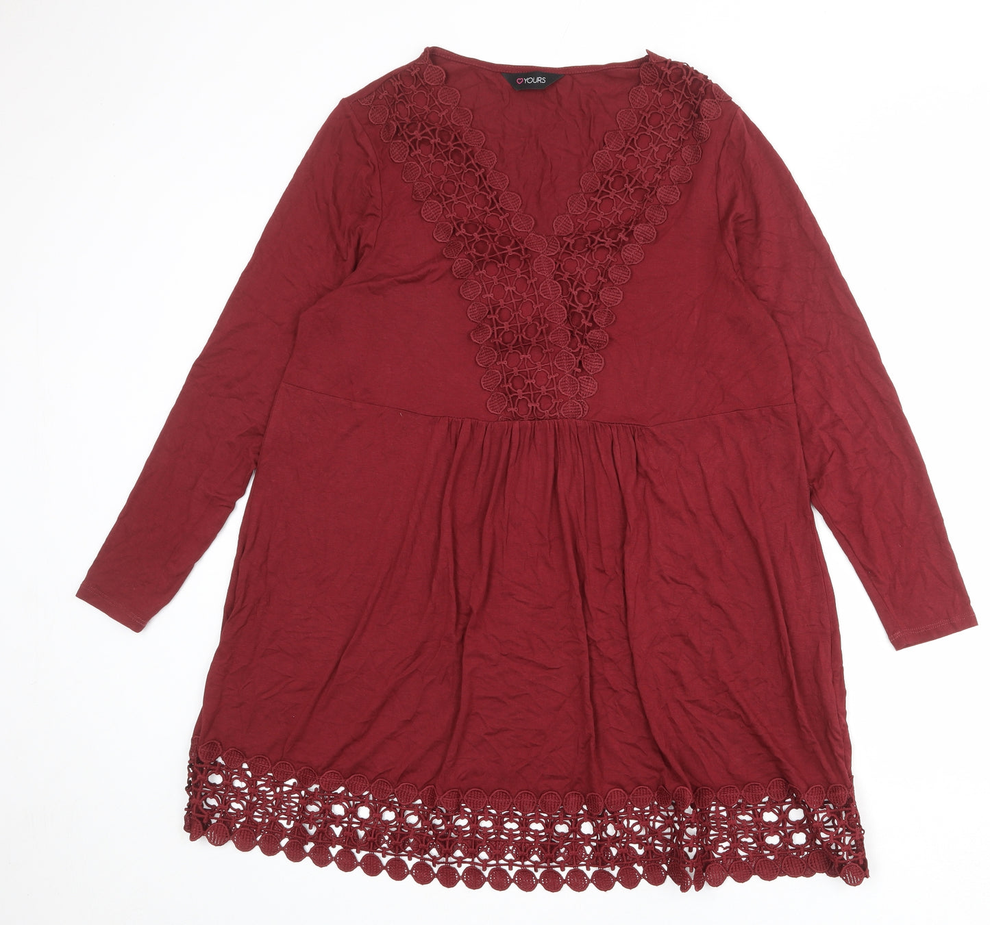 Yours Womens Red Viscose Jumper Dress Size 18 V-Neck Pullover