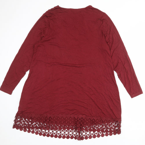 Yours Womens Red Viscose Jumper Dress Size 18 V-Neck Pullover
