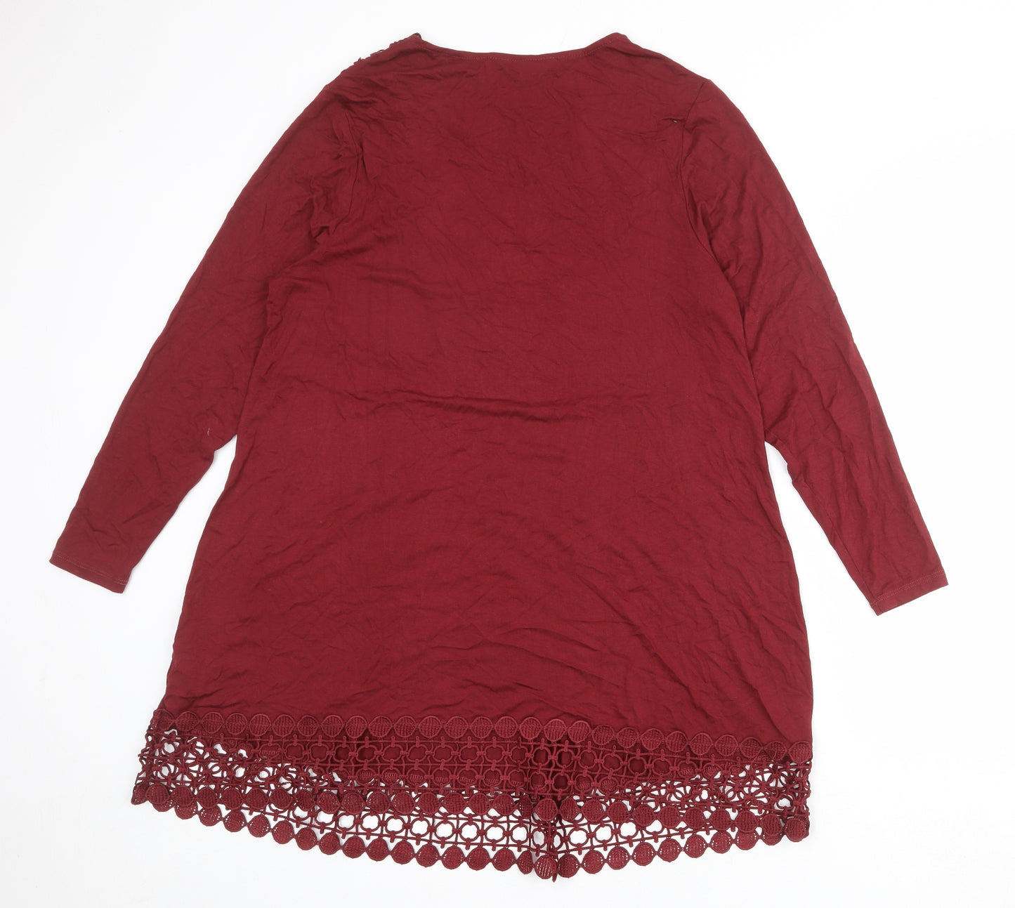 Yours Womens Red Viscose Jumper Dress Size 18 V-Neck Pullover