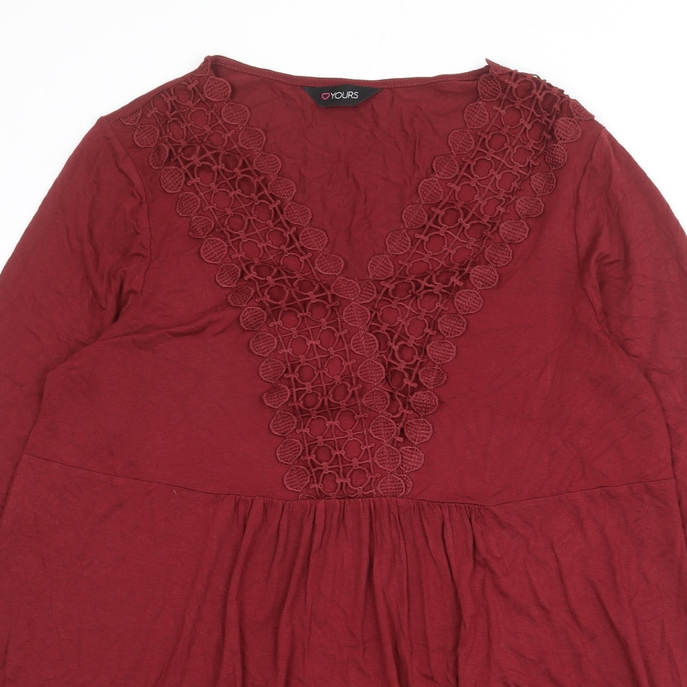 Yours Womens Red Viscose Jumper Dress Size 18 V-Neck Pullover