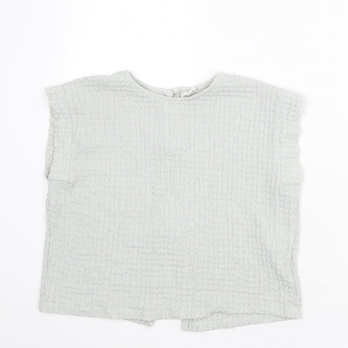 Zara Girls Blue Polyester Basic Blouse Size 10 Years Round Neck Button