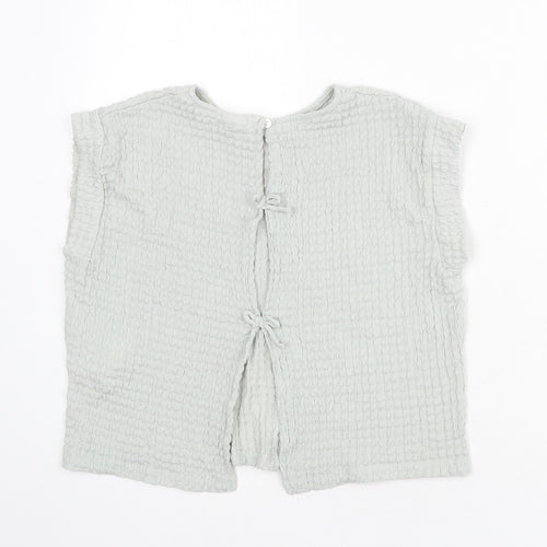 Zara Girls Blue Polyester Basic Blouse Size 10 Years Round Neck Button
