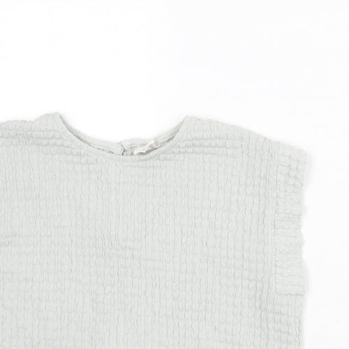 Zara Girls Blue Polyester Basic Blouse Size 10 Years Round Neck Button