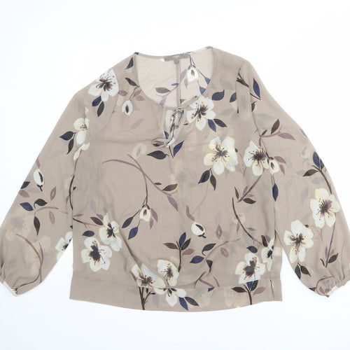 NEXT Womens Brown Floral Polyester Basic Blouse Size 14 Roll Neck