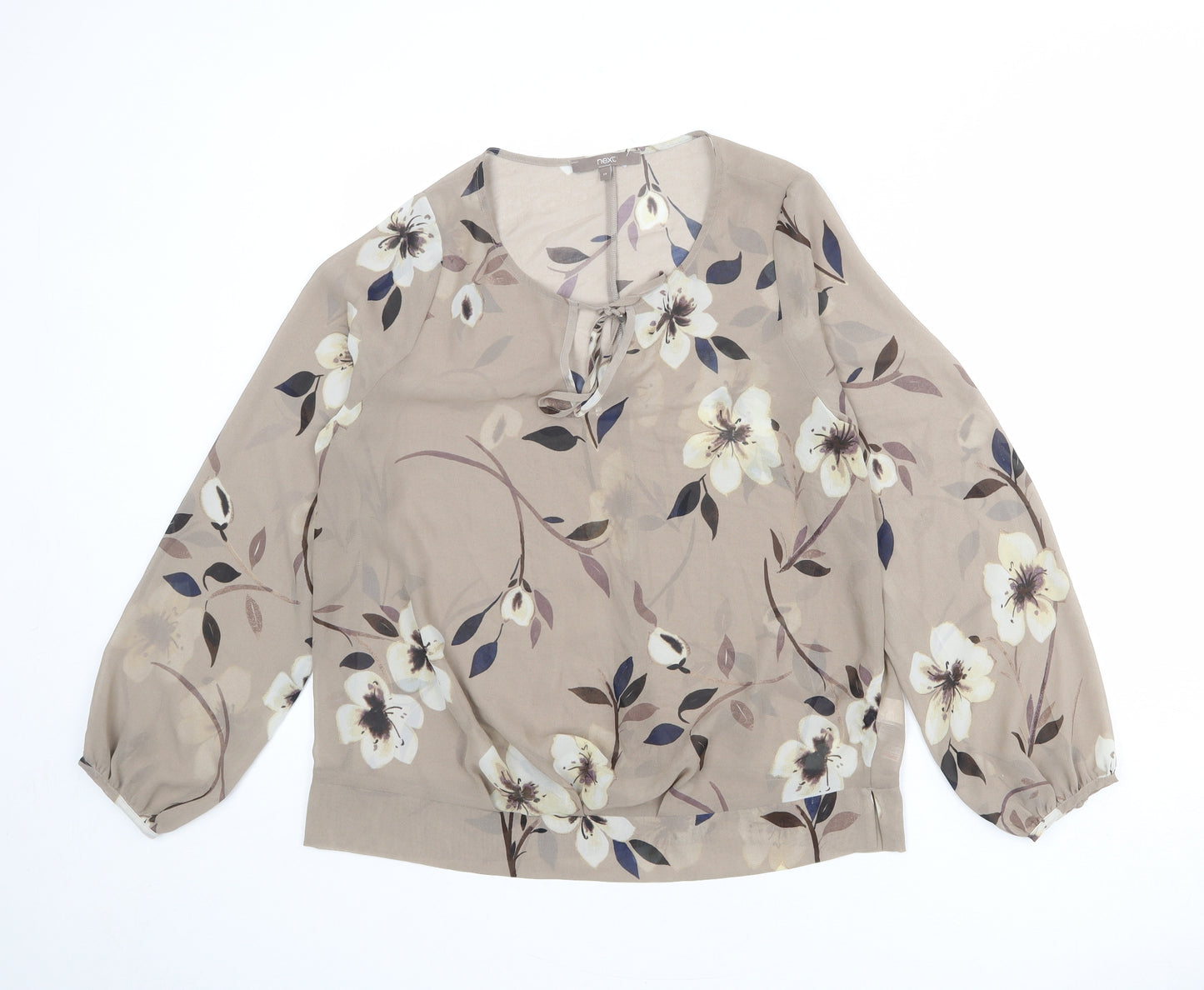 NEXT Womens Brown Floral Polyester Basic Blouse Size 14 Roll Neck