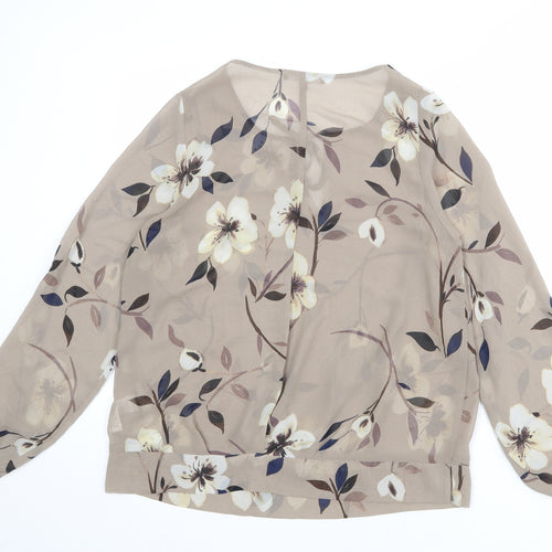 NEXT Womens Brown Floral Polyester Basic Blouse Size 14 Roll Neck