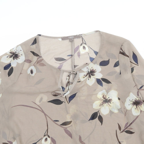 NEXT Womens Brown Floral Polyester Basic Blouse Size 14 Roll Neck