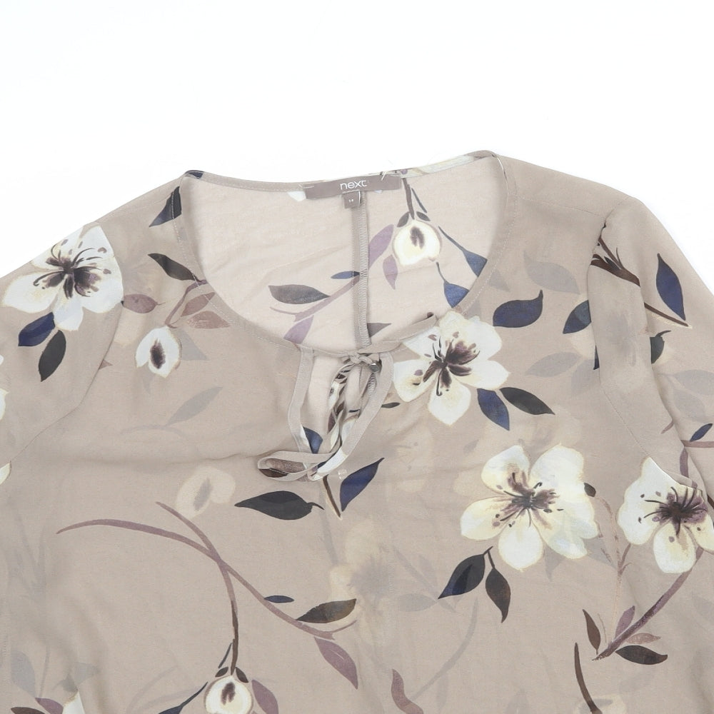 NEXT Womens Brown Floral Polyester Basic Blouse Size 14 Roll Neck