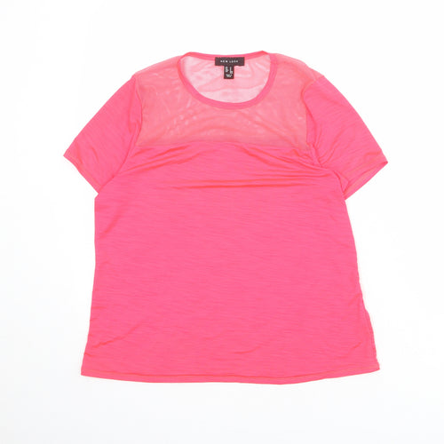 NEXT Womens Pink Polyester Basic T-Shirt Size 14 Round Neck - Mesh Neckline