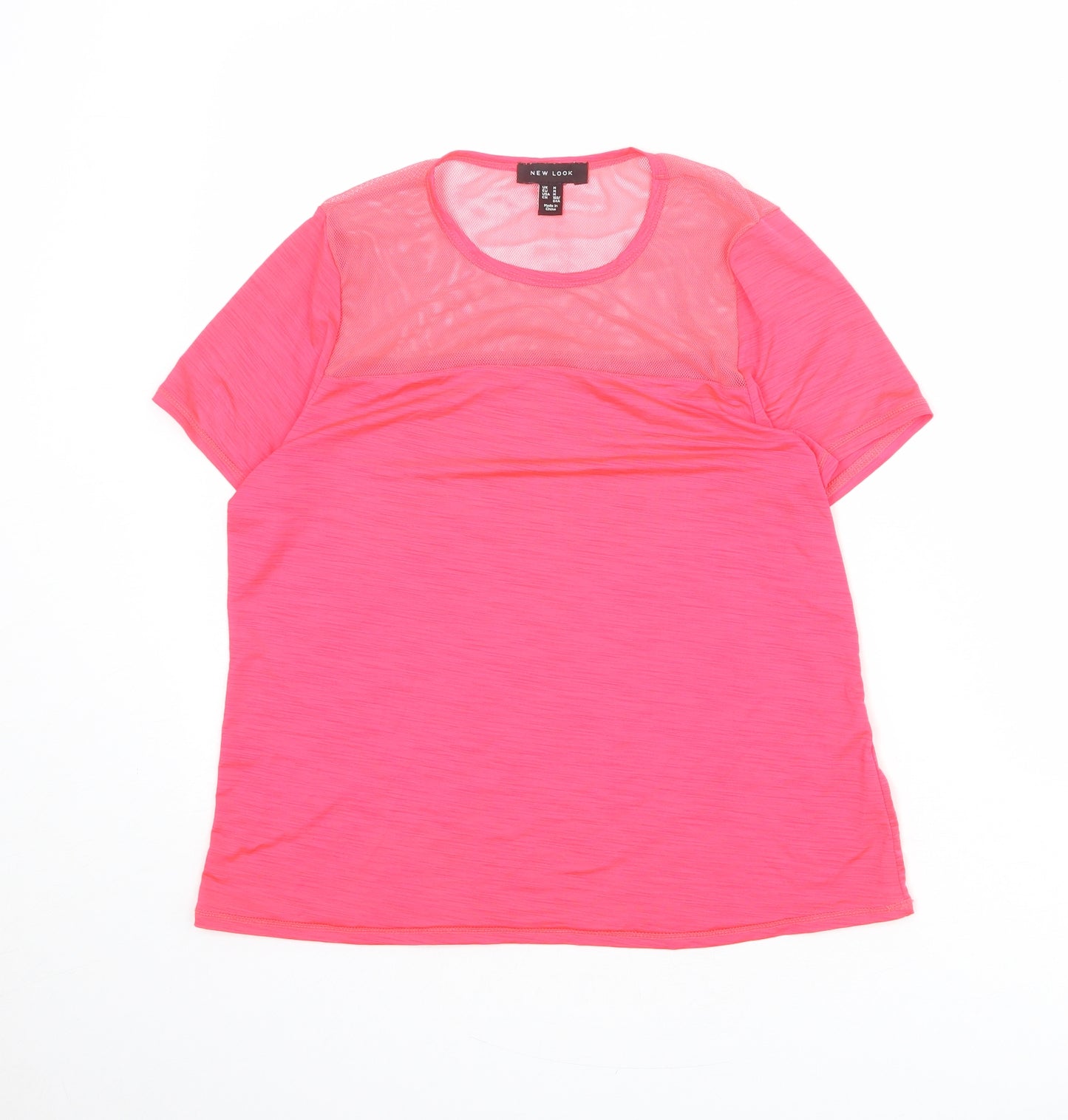 NEXT Womens Pink Polyester Basic T-Shirt Size 14 Round Neck - Mesh Neckline