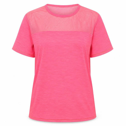Front view of Next women’s pink polyester basic t-shirt, size UK 14, round neck - mesh neckline
