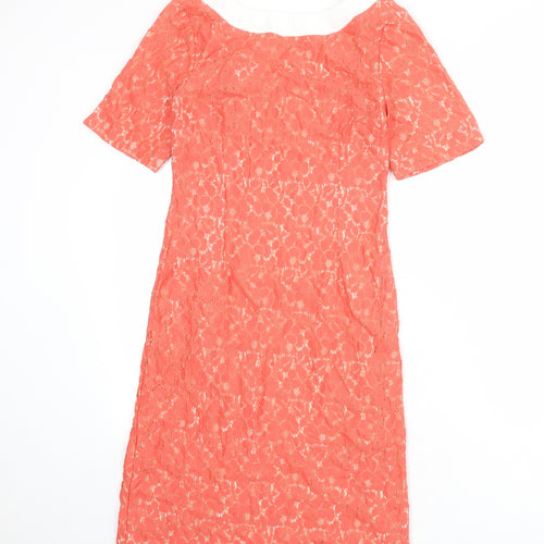 Guray Womens Pink Polyester Shift Size 8 Boat Neck Zip