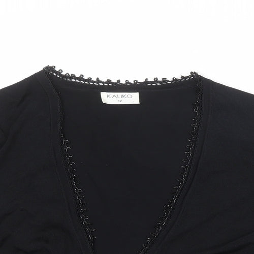 Kaliko Womens Black V-Neck Viscose Wrap Jumper Size 12