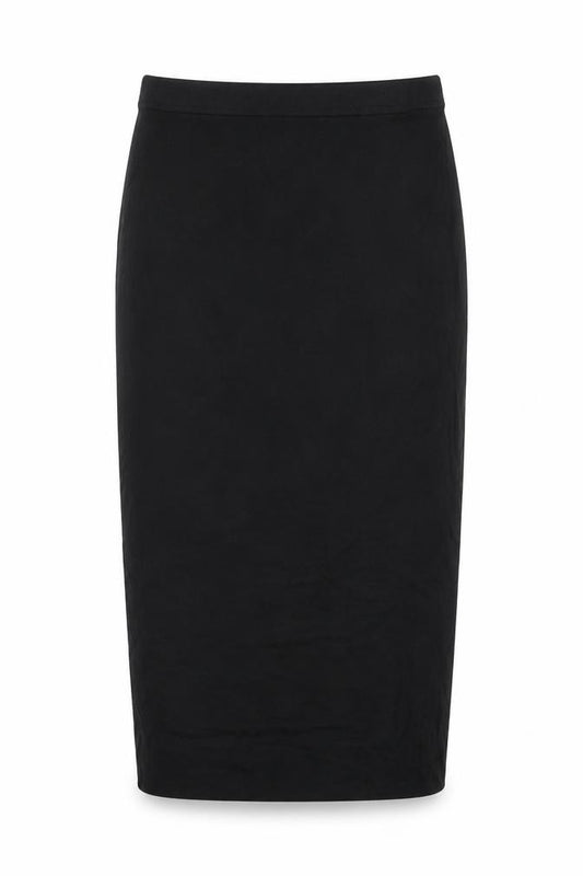 Front view of Topshop women’s black viscose bandage skirt, size UK 6