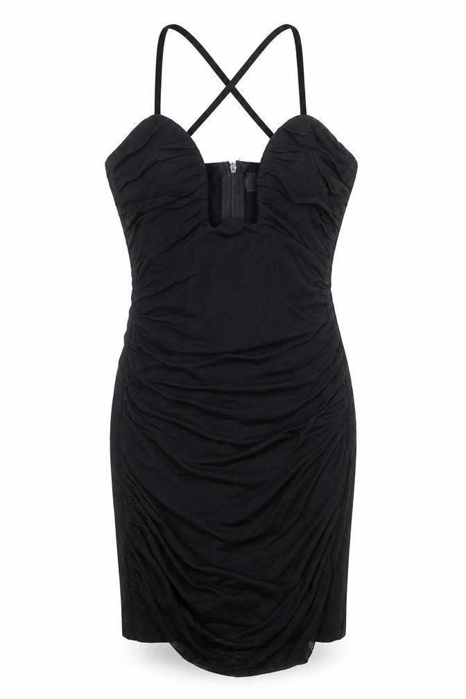 Front view of Misspap women’s black polyester mini, size UK 6, sweetheart zip