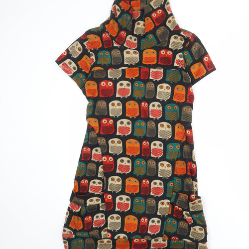 Tenki Womens Multicoloured Geometric Cotton A-Line Size M High Neck Pullover - Owl Pattern