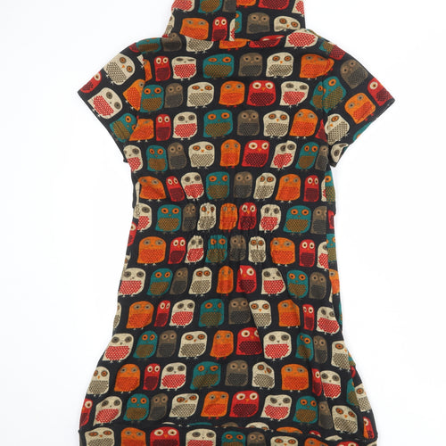 Tenki Womens Multicoloured Geometric Cotton A-Line Size M High Neck Pullover - Owl Pattern
