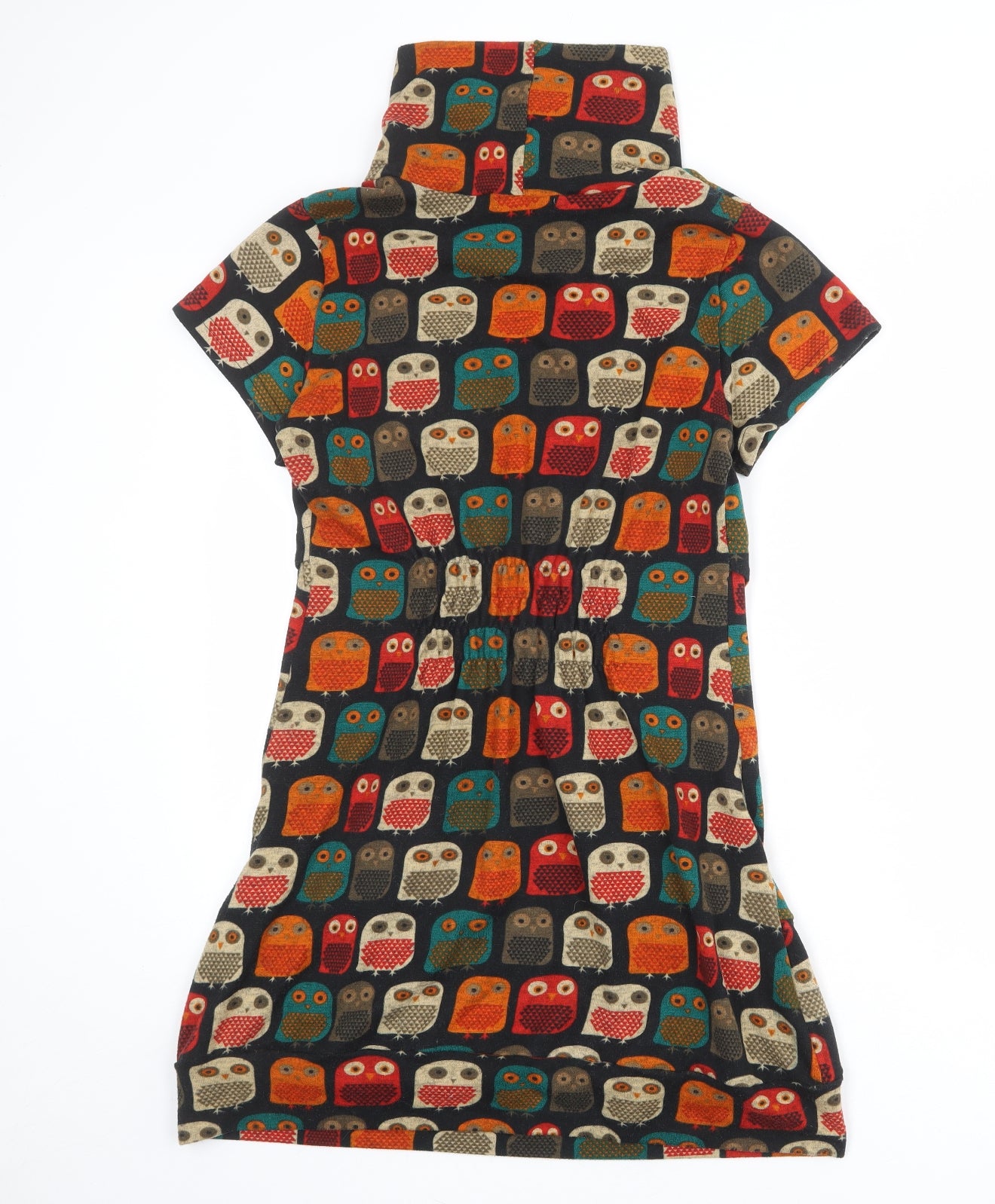 Tenki Womens Multicoloured Geometric Cotton A-Line Size M High Neck Pullover - Owl Pattern