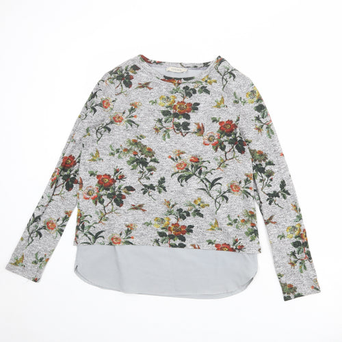 Oasis Womens Grey Round Neck Floral Viscose Pullover Jumper Size S