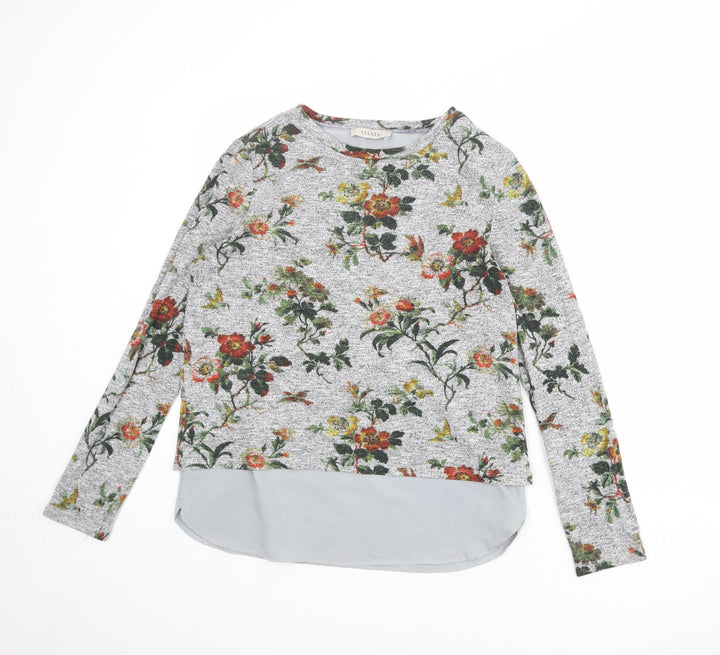 Oasis Womens Grey Round Neck Floral Viscose Pullover Jumper Size S