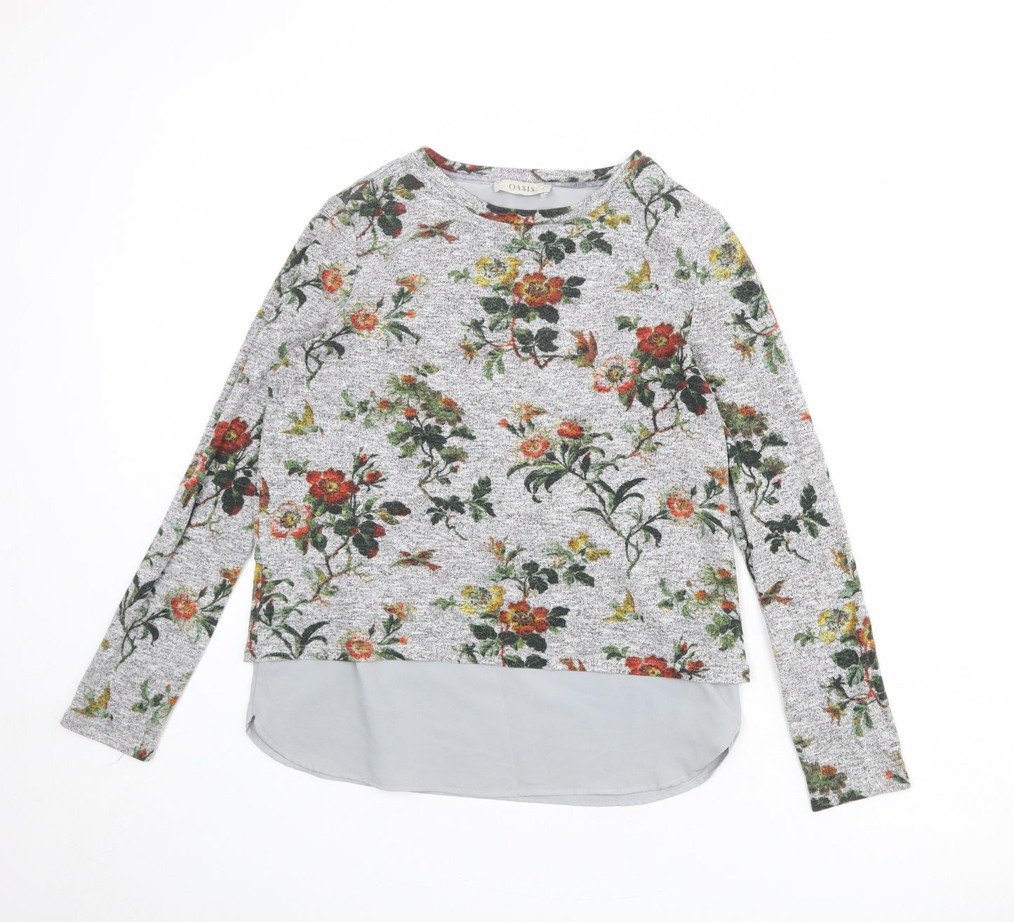 Oasis Womens Grey Round Neck Floral Viscose Pullover Jumper Size S