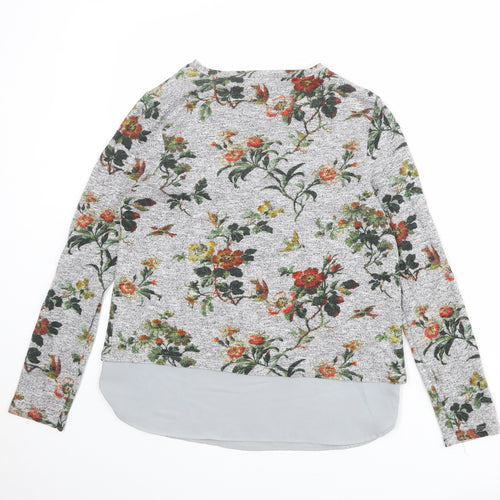 Oasis Womens Grey Round Neck Floral Viscose Pullover Jumper Size S