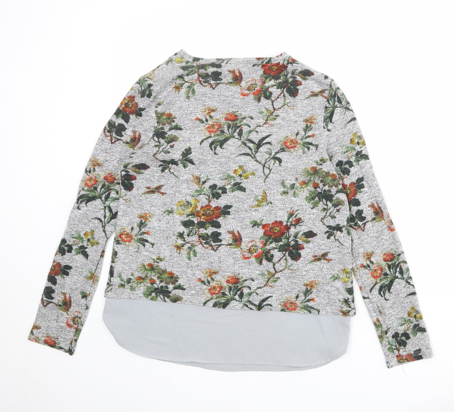 Oasis Womens Grey Round Neck Floral Viscose Pullover Jumper Size S