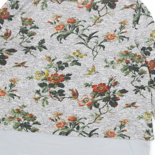 Oasis Womens Grey Round Neck Floral Viscose Pullover Jumper Size S
