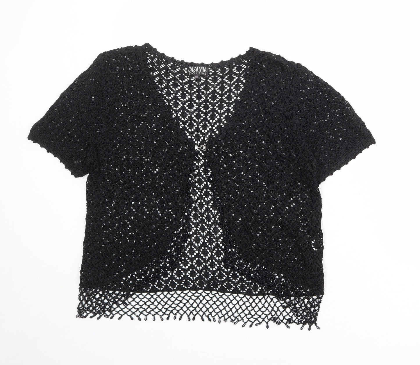 CASAMIA Womens Black V-Neck Polyester Cardigan Jumper Size M - Size M-L