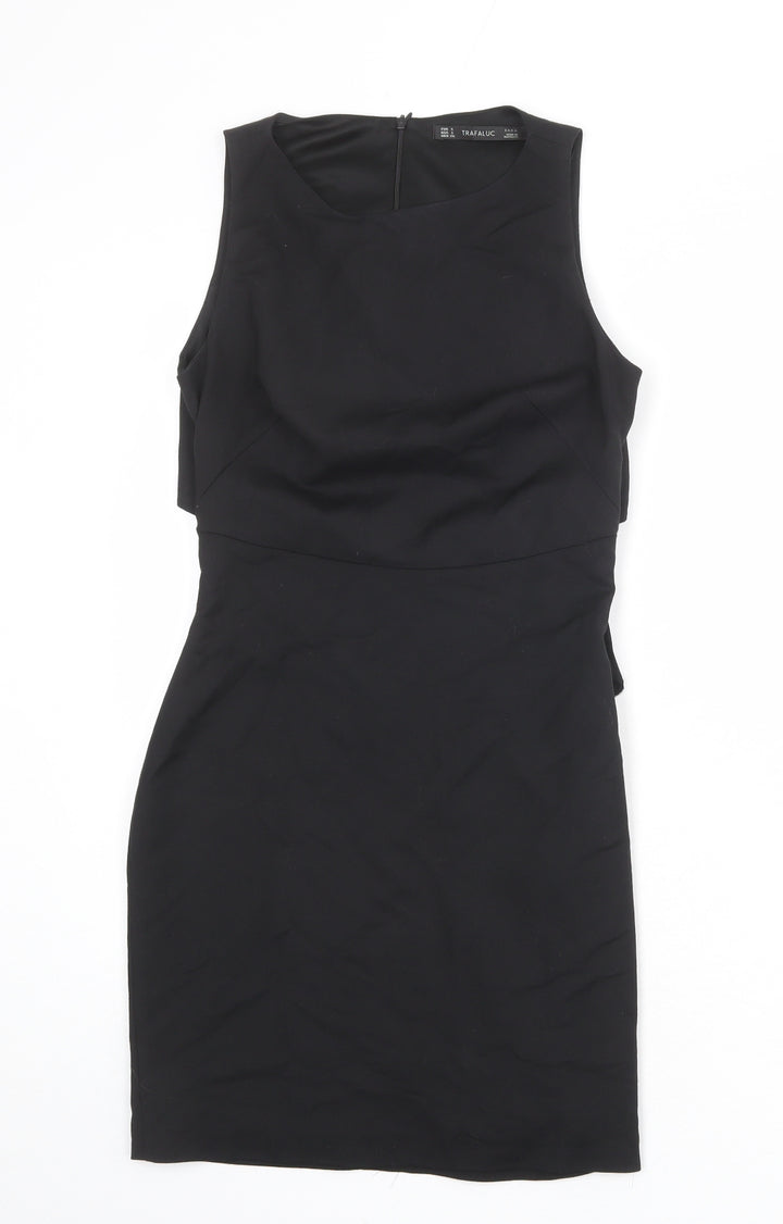 Zara Womens Black Polyester Shift Size S Round Neck Zip