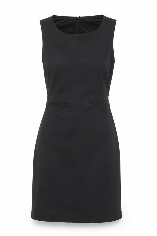 Front view of Zara women’s black polyester shift, size S, round neck zip