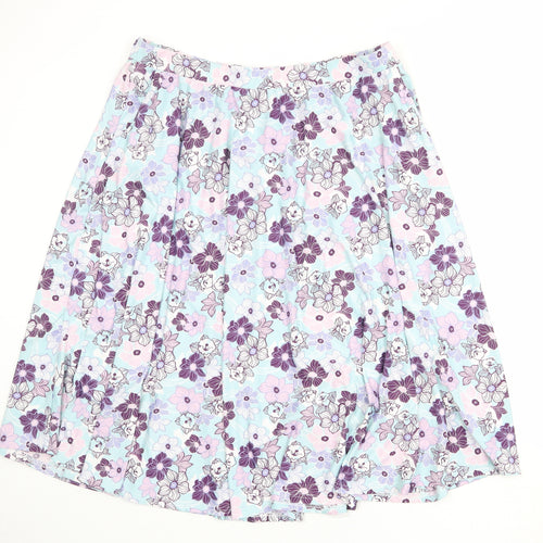 Damart Womens Blue Floral Polyester Swing Skirt Size 22