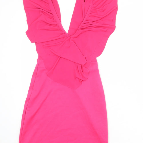 Hedonia Womens Pink Polyester Bodycon Size 8 V-Neck Pullover