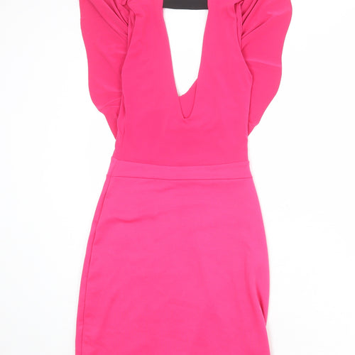 Hedonia Womens Pink Polyester Bodycon Size 8 V-Neck Pullover