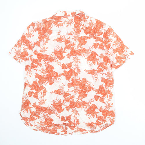 Classic Womens White Floral 100% Cotton Basic Button-Up Size 14 Collared
