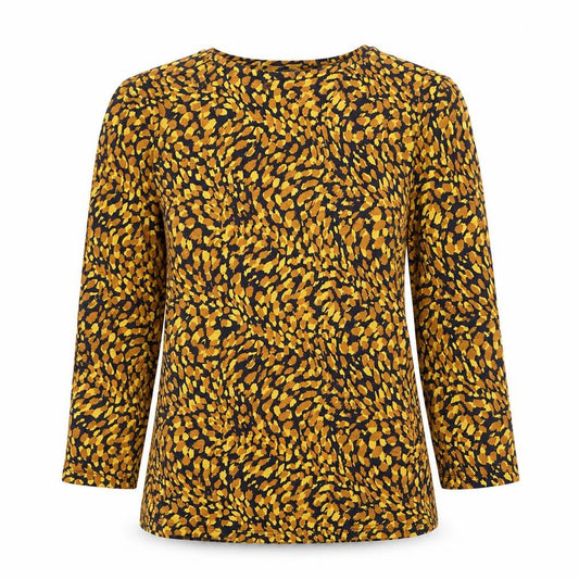 Front view of Warehouse women’s multicoloured geometric polyester basic blouse, size UK 10, round neck