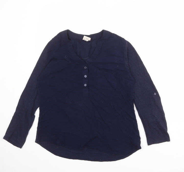 Merona Womens Blue Viscose Basic Blouse Size XS Round Neck