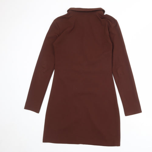 Zara Womens Brown Polyester Bodycon Size M Collared Button