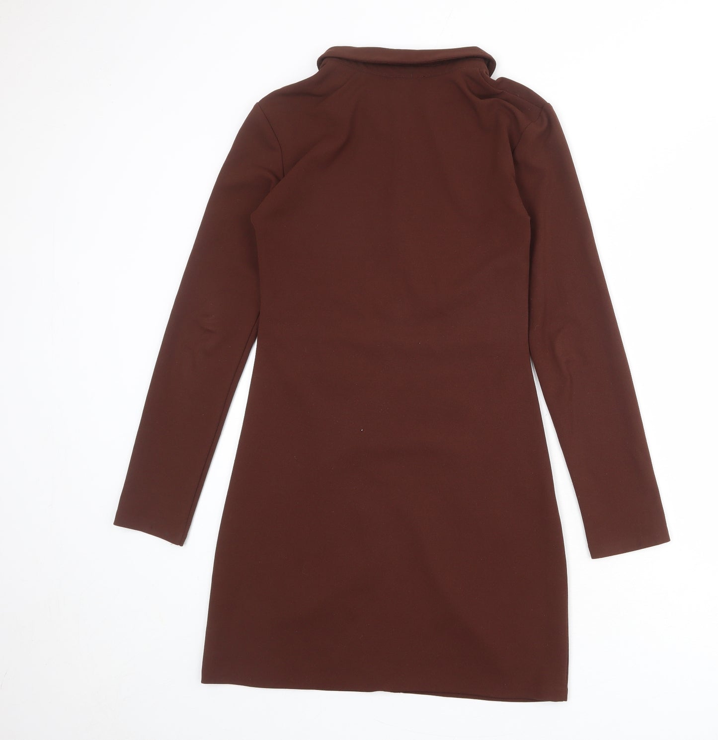 Zara Womens Brown Polyester Bodycon Size M Collared Button