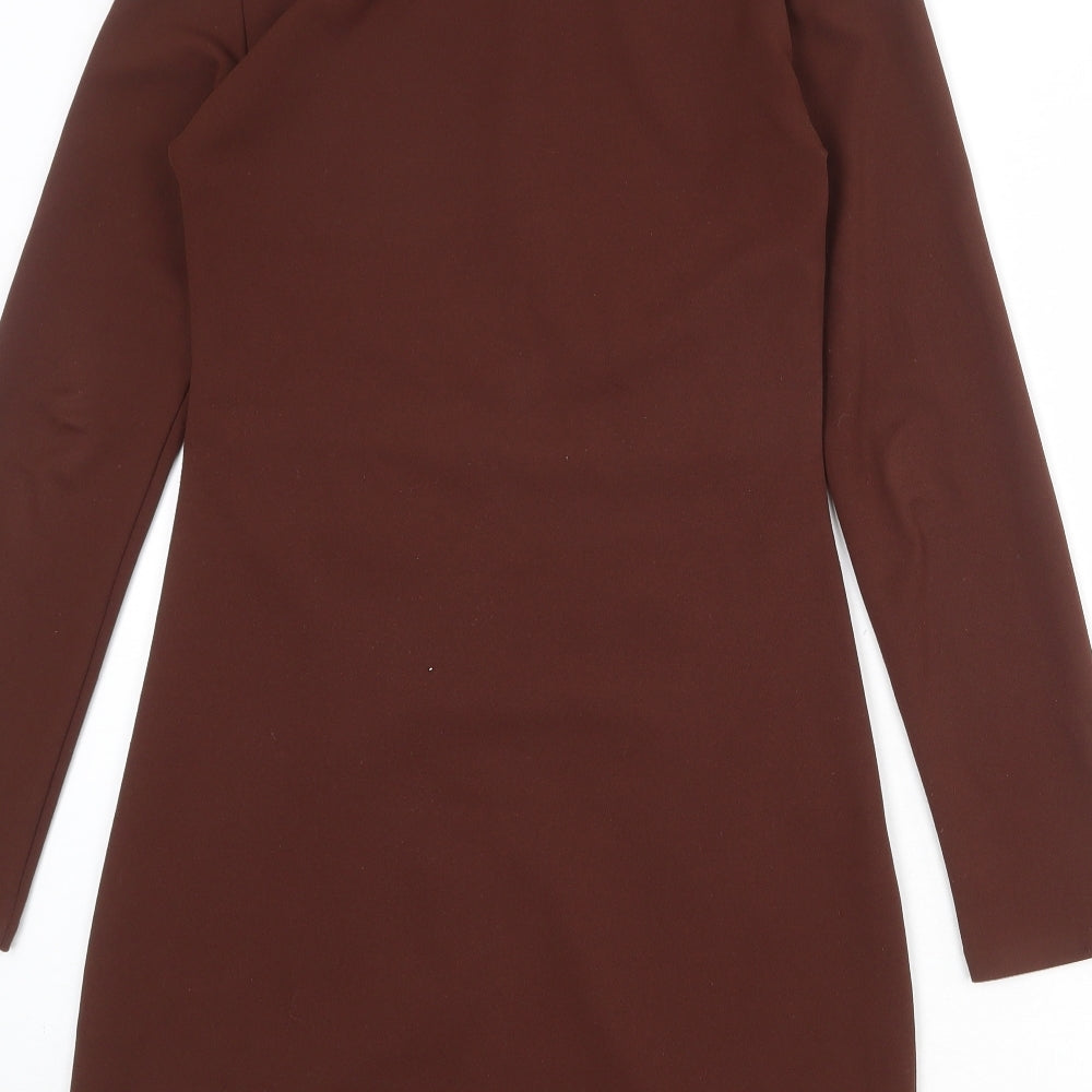 Zara Womens Brown Polyester Bodycon Size M Collared Button