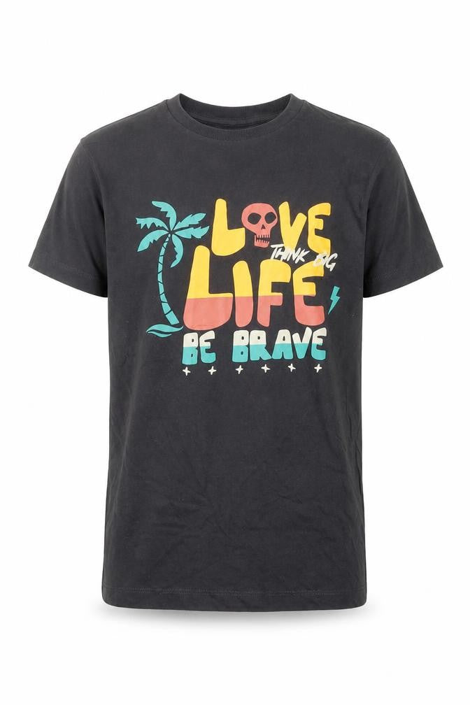 Marks and Spencer Boys Grey 100% Cotton Basic T-Shirt Size 9-10 Years Round Neck Pullover - Love Life Be Brave