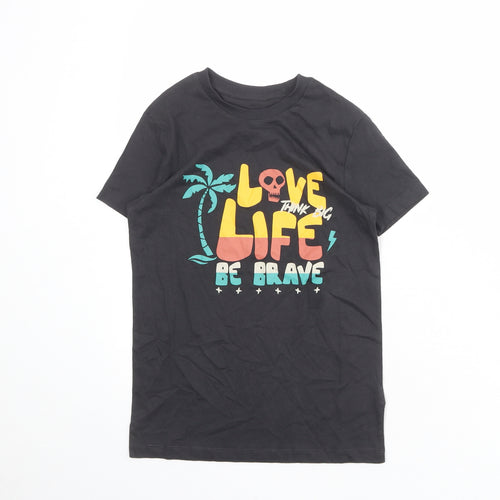 Marks and Spencer Boys Grey 100% Cotton Basic T-Shirt Size 9-10 Years Round Neck Pullover - Love Life Be Brave